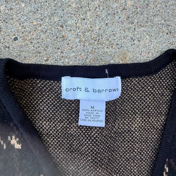 Y2K Croft & Barrow Houndstooth Dark Moody Black Gold Plaid Sweater Vest MEDIUM - Picture 5 of 7